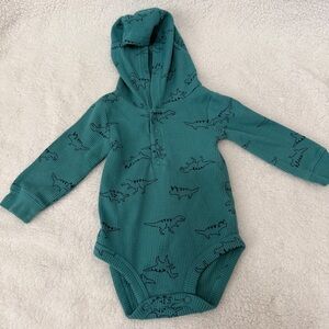 🦖 Carter’s 9M Teal Waffle Knit Dino Hooded Onesie
